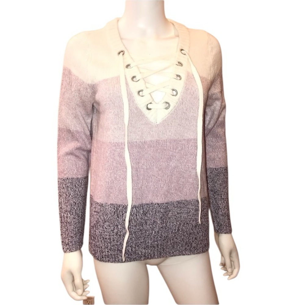SOHO Apparel Lace Up Front Pink Colors Sweater Long Sleeve Women’s Sz M